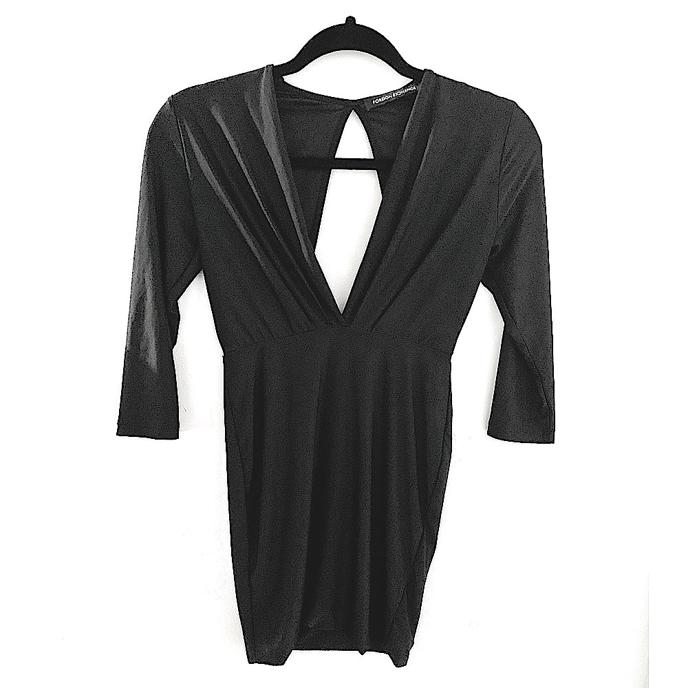 Black Plunge Deep V Bodycon Mini Dress Small